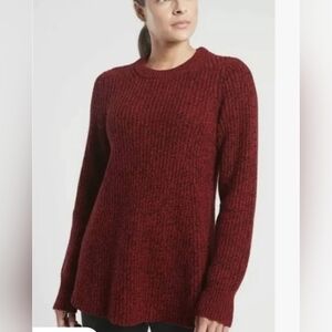 ​NWT Athleta Sierra Crew Sweater XXS Red Marl Wool Blend Quiet Outdoor Cozy